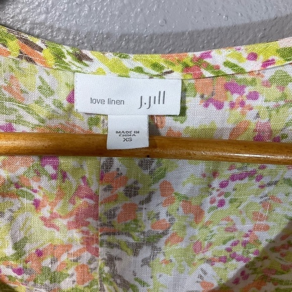 J. Jill Love Linen Pink Green Artsy Abstract Printed Shift Dress Sz XS D65 - Picture 5 of 11
